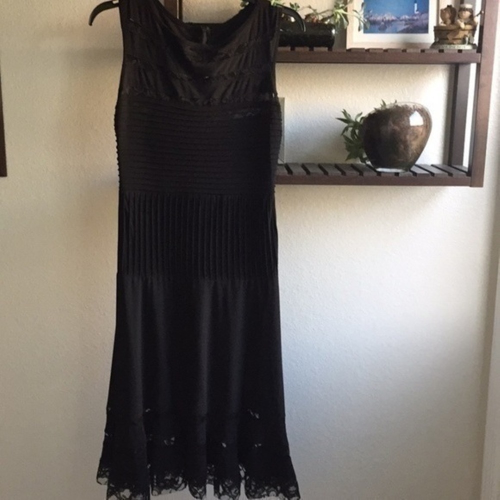 Dress Black Cocktail Sleeveless LBD Ribbed Stretch Lace Party Date